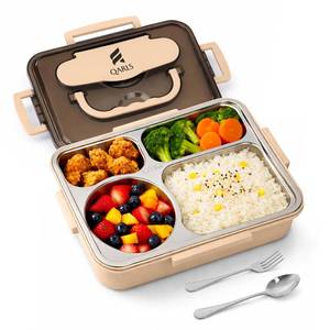 lot 2370 image: QARLS Bento Box for Adults, 1200ml, 4 Removable Compartment, Soup Bowl, Stainless Steel Lunch Box, Drop-Proof, Airtight Lid, Reusable Utensils, BPA-Free Food Container (Pink)