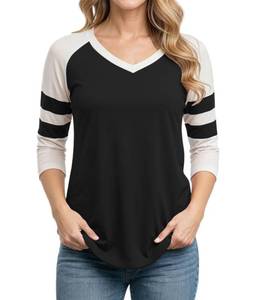 lot 2382 image: Three Quarter Sleeve Tops Woman - Stripe Baseball Shirt for Women  40151174 Black White Panel Rgln,L