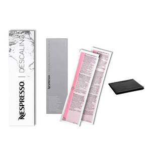 lot 2395 image: Nespresso Descaling Kit Solution, Fits all Models, 2 Packets, Descaling Solution for All Models, Includes Cleaning Cloth, Clear