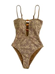 lot 2399 image: SOLY HUX Womens One Piece Swimsuit Cutout Bathing Suits High Cut Swimwear Vacation Cruise Wear Khaki Graphic Medium