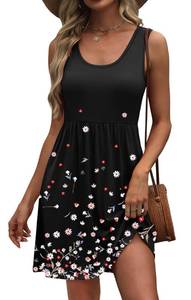 lot 2400 image: WIHOLL Womens Summer Dresses Sleeveless Scoop Neck A-Line Swing Short Beach Vacation Spring Dresses for Women Casual Dress Sundresses 2026 Black Ditsy Floral XL