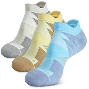 lot 2414 image: Hylaea Now Show Running Socks with Cushion Pad, Athletic Sport Tab Coolmax Low Cut Socks Moisture Wicking No Blister Seamless Anti-Odor Gray Yellow Blue 3 Pairs Small