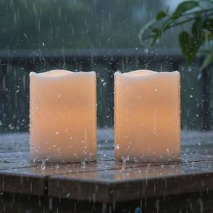 lot 2418 image: Raycare 3x4 Outdoor Waterproof Flameless Candles-Auto Light Sensor Dusk to Dawn, 2Pcs Flickering LED Candle, Battery Operated Electric Fake Pillar Candle for Garden, Porch, Patio, Lantern Decor