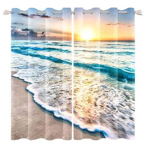 lot 2420 image: Renaiss Sea Sand Beach Window Curtains Sunset Clouds Blue Seashore Coastal Ocean Printing Window Treatment Darkening Privacy Blackout Durable Drapes for Bedroom Living Room Decor 53x84 Inch x 2 Panels