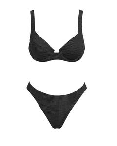 lot 2421 image: VOLAFA Womens Triangle Bikini Set Textured Push Up Underwire Solid Cheeky Two Piece Swimsuit Bathing Suit (Medium, Black)