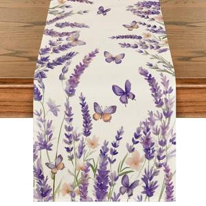 lot 2425 image: Artoid Mode Purple Lavender Floral Butterflies Spring Table Runner, Seasonal Summer Kitchen Dining Table Decoration for Home Party Decor 13x108 Inch