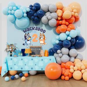 lot 2427 image: Beaumode Blue Dog Balloon Arch Garland Kit for Boys Girls Wackadoo Im Two Birthday Puppy Pawty Dog Birthday Daisy Flower Groovy Party Decorations (Night Blue Orange)