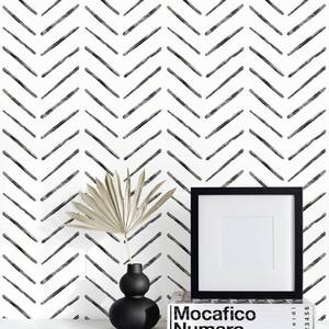 lot 2430 image: Rugreat Herringbone Peel and Stick Wallpaper Modern Stripe Contact Paper for Cabinets 393inL17.3inW Neutral Self Adhesive Removable Wallpaper for Bedroom Bathroom Waterproof Black and White