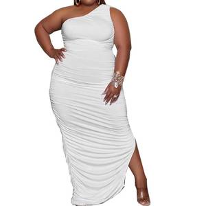 lot 2439 image: Womens Sexy Plus Size Evening Gowns Maxi Dress One Off Shoulder Dress Sleeveless Ruched Evening Pencil Party Dresss White 4XL