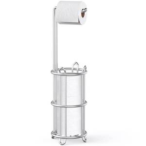 lot 3590 image: Meangood Toilet Paper Holder Stand and Tissue Paper Roll Dispenser for 4 Mega Rolls, Bathroom Free Standing Tissue Roll Storage Holder Rack, Metal Wire Silver