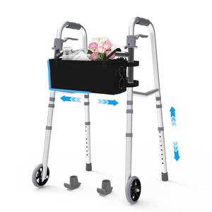 lot 3595 image: Folding Narrow Walkers for Seniors, Adjustable Width & Height, Standard Walkers with Basket, 2 Skis, 5�� Front Wheels, Lightweight Walkers for Elderly & Disabled, Thickened Aluminum Adult Walker