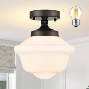 lot 3598 image: Bagood 8 Schoolhouse Light Fixtures Ceiling Black Schoolhouse Lights Fixture Mid Century Light Fixtures Milk Glass Lights Fixture Semi Flush Mount Ceiling for Bathroom Kitchen (Bulb Incl.)