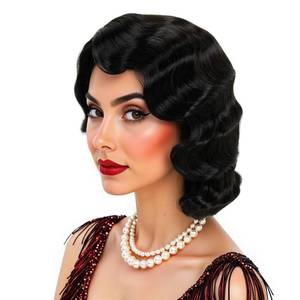 lot 4399 image: MEDISIFA Black 20s Wig for Women Long Finger Wave Party Wigs Synthetic Full Vintage Wigs for Womens Lady Cosplay Costume Fancy Dress 1920s Flapper Wig