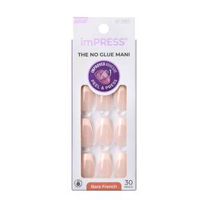 lot 4402 image: KISS imPRESS No Glue Mani Press On Nails, French, Genuine, Light Neutral  White Tip French, Medium Size, Coffin Shape, Includes 30 Nails, Prep Pad, Instructions Sheet, 1 Manicure Stick, 1 Mini File