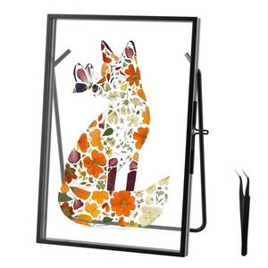 lot 4404 image: FOCHIER F Pressed Flower Frames with Tweezers,Hinged Double Glass Brass Photo Frame,Rectangle Folding Display for Dried Flowers,Black Tabletop D�cor, Horizontal and Vertical Picture Frame