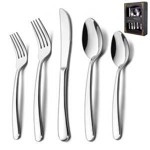 lot 4414 image: HaWare Heavy Duty Silverware Set, 40-Piece Stainless Steel Flatware Cutlery for 8, Modern & Elegant Design Includes KnivesForksSpoons, Mirror Polished and Dishwasher Safe