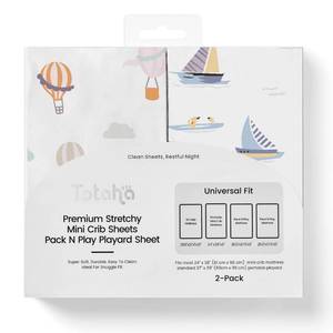 lot 4416 image: TotAha Premium Stretchy Pack N Play Playard Sheets  Mini Crib Sheets (2-Pack)-Hypoallergenic, Silky Comfort, Buttery Soft, Calming Effect, All-Season Jersey-Knit Sheets 38 X 24 (Balloon & Sailboat)