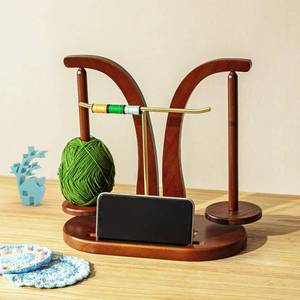 lot 4421 image: Baffect Yarn Holder Magnetic, Wooden Yarn Ball Holder with T-Shaped Holder & Phone Stand, Yarn Spindle with Double Spindles, Spinning Yarn Holder for Crochet Lovers