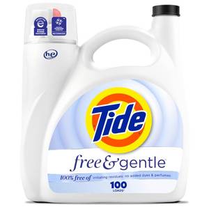 lot 4433 image: Tide Free & Gentle Liquid Laundry Detergent, 100 Loads, 132 fl oz, Tide Laundry Detergent, Clean Laundry Detergent