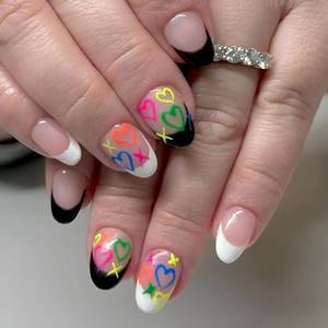 lot 4436 image: 24 Pcs Valentines Day Press on Nails Short Almond Fake Nails with Heart Design Glossy Heart False Nails Colorful Acrylic Nails Full Cover Glue on Nails Stick on Nails for Women and Girls