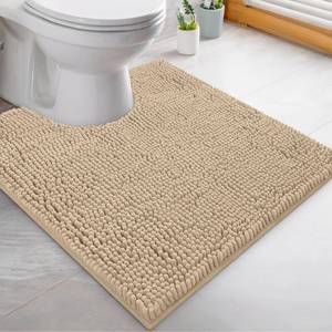 lot 4442 image: LuxUrux Luxury Shaggy Toilet Bath Mat U-Shaped Contour Rugs for Bathroom, Soft and Comfortable, Maximum Absorbent, Dry Quickly, Non-Slip, Machine-Washable (20 x 20 inch, Birch)