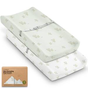 lot 4459 image: 2-Pack Baby Changing Pad Cover for Girl, Boy - 34x18 Soft Viscose Derived from Bamboo Baby Diaper Changing Table Pad Cover Sheets, Neutral, Snug Fit Nursery Diaper Change Sheets (Elly)