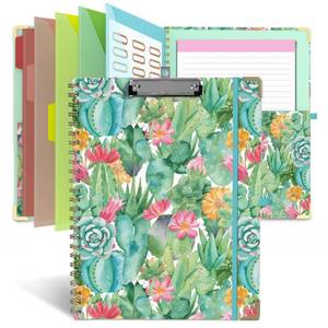 lot 4463 image: Foldable Clipboard Folio with Storage, 5 Plastic Folders with 10 Pockets,Refillable Lined Notepad (11 x 8.5), Hardcover Project Organizer Nursing Teacher School Essentials(Cactus Flowers)