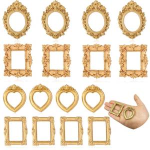 lot 4464 image: met-edianger 16 Pcs Mini Picture Frames Set Vintage Baroque Photo Frames Tiny Resin Antique DIY Photo Crafts for Home Decor Jewelry Display Wedding Party