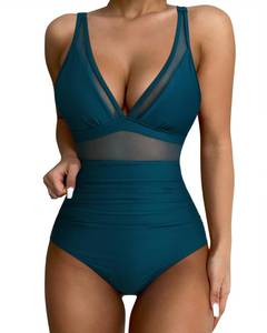 lot 4465 image: SUUKSESS Women Slimming Tummy Control One Piece Swimsuits Sexy Mesh High Waisted Monokini Bathing Suits (New Peacock Blue, S)