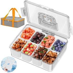 lot 4468 image: Locliki Snackle Box Container with Ice Pack, Bonus Insulated Bag Charcoolerie Chilled Portable Serving Tray with Lid and Handle��8 Compartment Snack Container for Charcuterie Snack Road Trip Picnic