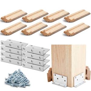 lot 4469 image: Blulu 2 Set 3 Newel Post Mounting Kit 8 Pcs L Bracket Metal Post Anchor with 8 Pcs Red Oak Wood Trim Deck Base Fasteners for Fastening Handrails Balustrades to Stairs and Floors
