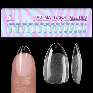 lot 4470 image: BTArtbox Short Almond Nail Tips - 320pcs Pre-shape Half Matte Soft Gel Tips, Clear Ultra Fit & Natural Acrylic Fake Nails for Full Cover Nail Extension, 16 Sizes