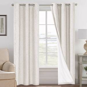 lot 4485 image: H.VERSAILTEX Ivory Curtains Blackout, 100% Blackout Linen Curtains with White Thermal Insulated Liner, Grommet Drapes Blackout Curtains for Living Room (2 Panels, 42 x 84 Inch, Ivory)