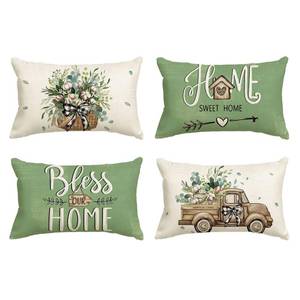 lot 4491 image: AVOIN colorlife Bless Our Home Farmhouse Eucalyptus Leaves Throw Pillow Covers, 12 x 20 Inch Green Truck Cushion Case Decorations Set of 4