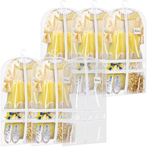 lot 4497 image: SLEEPING LAMB 6 Packs Clear Garment Bags for Dancers With 4 Pockets, 40 Kids Costume Bag for Travel and Dance Competition, Hanging Clothes Storage for Dress, Uniform, White