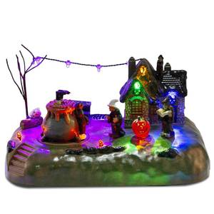 lot 5675 image: YOIUBASIA Halloween Village Witch Cauldron Bubble Figurine with Lit House Spooky Town Indoor Decoration Accessories for Holiday Display, Battery Operated two pieces broken up