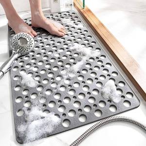 lot 5682 image: TEMIR Non Slip Bathtub Mat for Shower �� Anti Skid Safety Mat with Strong Suction Cups, Quick Drain Holes, Machine Washable, Soft Bathroom Mat for Elderly & Kids, 30x17 in (75x43 cm) Gray