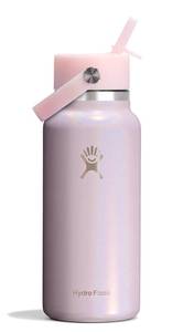 lot 5685 image: Hydro Flask Water Bottle - Insulated Stainless Steel - Wide Mouth Flex Straw Lid, Non-Spill, Leakproof and Refillable in 32 Oz Glimmer Pink