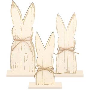 lot 5688 image: GlikCeil 3 Pcs Easter Bunny Decor for Porch Outdoor Easter Wooden Porch Sign Farmhouse Freestanding Rabbit with Ribbon for Front Door Yard Garden