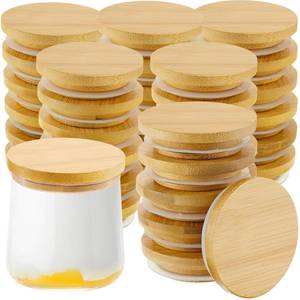 lot 5689 image: Sawysine 36 Pack Yogurt Jar Lids Set Compatible with Oui Yogurt Jars Reusable Bamboo Wooden Round Canning Lids with Silicone Sealing Rings for Kitchen Food Nut Candy Storage (Jar Not Included)
