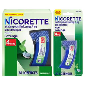 lot 5693 image: Nicorette Mini Nicotine Lozenges, 4 mg Stop-Smoking Aid, Peppermint Flavor, 101ct (81 Count, 20 Count)