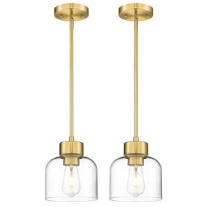 lot 5697 image: Audickic 2-Pack Pendant Lights Kitchen Island, 7 Brushed Gold Hanging Lights Fixtures with Clear Glass Shade, Modern Brass Kitchen Pendant Lighting Over Island for Dining Room, AD-24024-1P2-GD