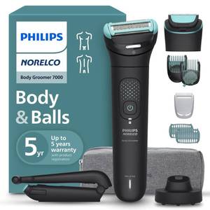 lot 5702 image: Philips Norelco Body Groomer 7000 Series, Waterproof Mens Full Body Groomer with Travel Case, Triple Protect Shave System & Body Hair Trimmer with Contour-Following 2D Flexing Head, BG749050