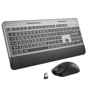 lot 6002 image: KOPJIPPOM Silent Wireless Keyboard and Mouse Combo - Keyboard with Large Print Cover, 2.4GHz Full-Sized Ergonomic Keyboard with Wrist Rest and Mouse for Laptop, PC, Notebook, Desktop