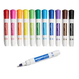 lot 6007 image: Amazon Basics Dry Erase Whiteboard Markers, Chisel Tip, Low-Odor, Assorted Colors, 12-Pack, Erase Easily