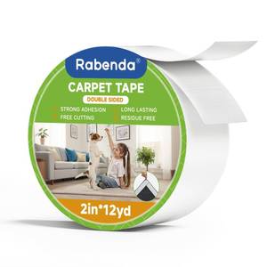 lot 6020 image: Rabenda Double Sided Carpet Tape - 2 Inch x 12 Yards Removable Rug Tape for Hardwood Floors, Tile & Laminate - No Residue Strong Hold Anti Slip Gripper for Area Rugs, Mats & Carpets