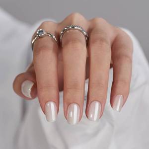 lot 6026 image: BTArtbox Press On Nails Short - White Soft Gel Press On Nail, Square Chrome Nail Tips Glue On Nails, Reusable Stick On Nails in 15 Sizes - 30 Soft Gel Fake Nails Kit, Vanilla Glazed
