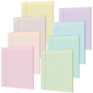 lot 6027 image: PerKoop 400 Sheets Colored Loose Leaf Paper 8.5 x 11 college ruled Lined 3 Hole Punched notebook Filler Paper for 3 Ring Binders Office School Supplies (Aesthetic Color)