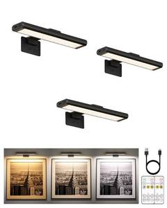 lot 6048 image: EZVALO Picture Light for Wall, Rechargeable 2400mAh Battery Lights Wireless with IR Remote, 3 Color & Dimmable Magnetic 7.8 LED Lights Display for Painting, Living Room, Gallery, Bedroom(Black-3P)