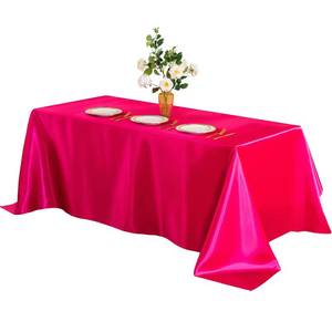 lot 6057 image: Horbaunal Hot Pink Satin Tablecloth 60 x 102 Inches Rectangle Satin Table Cover Bright Silk Table Cloth Smooth Table Decoration for Wedding Party Banquet